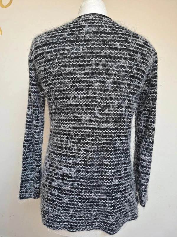 Suéter vintage con cremallera negro y blanco texturizado talla única – photo 2